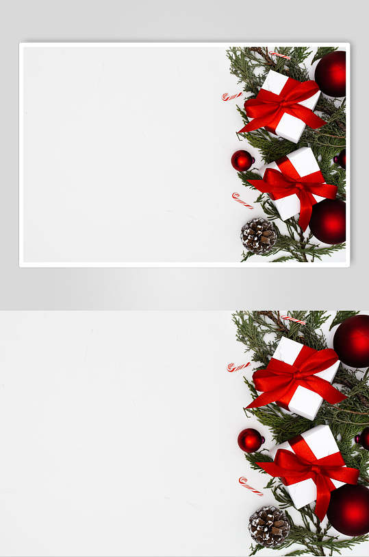 松果蝴蝶结白色礼盒圣诞节图片