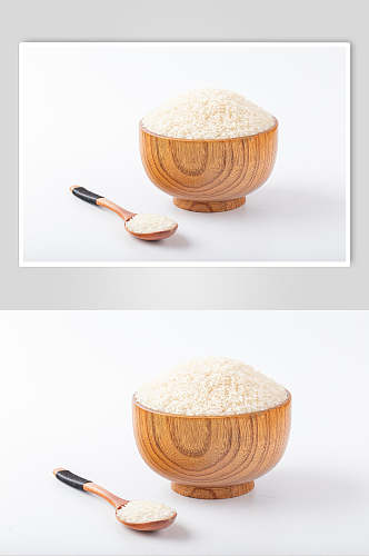 木碗木勺装大米图片