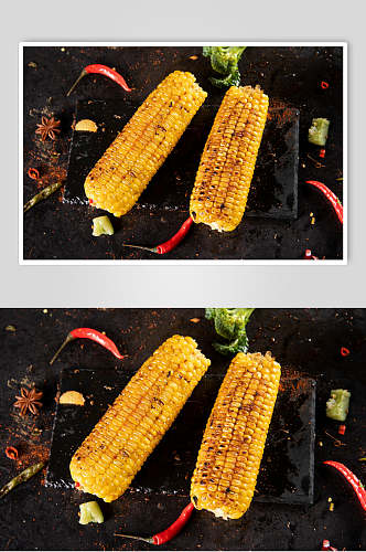两根烤玉米烧烤图片
