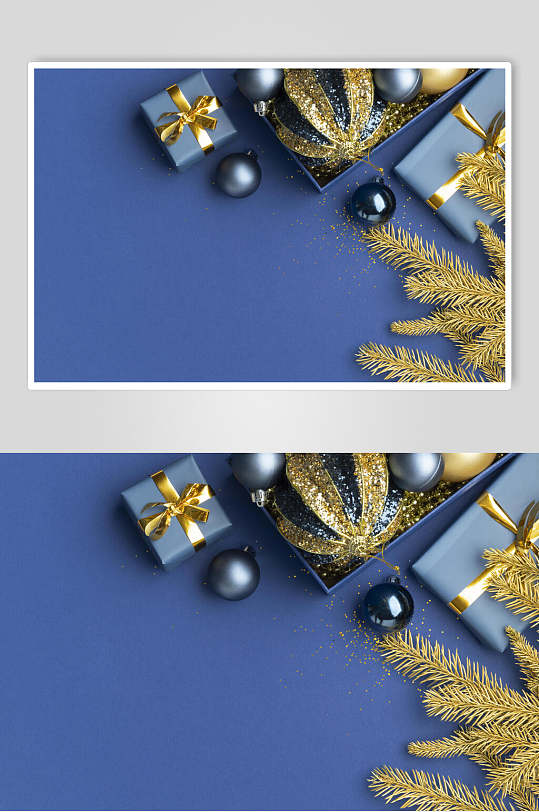 蓝色高级感礼盒圣诞节图片