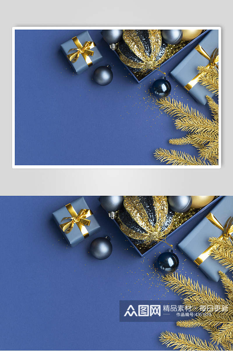 蓝色高级感礼盒圣诞节图片素材