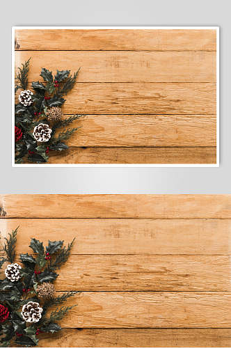 木板染白色的松果壳圣诞节图片