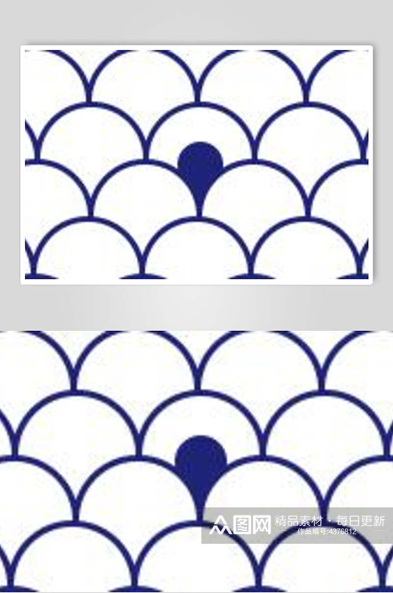 蓝白扇形中式设计图案素材素材