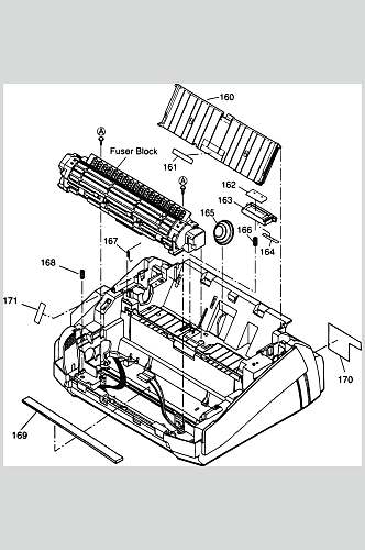 打印机内部线条机器矢量素材