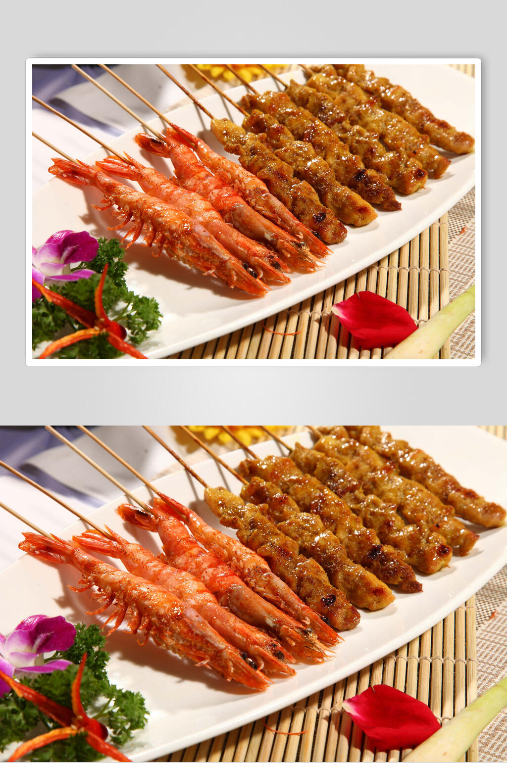 竹签小虾烤肉烧烤串串图片素材
