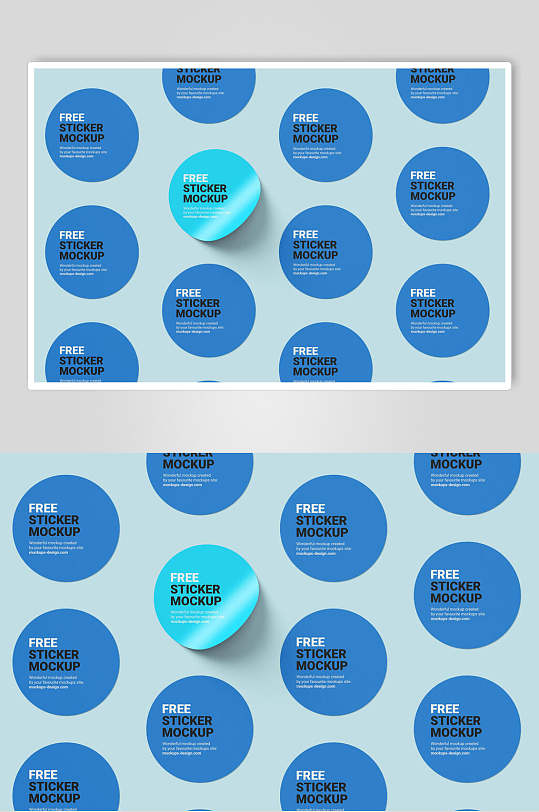 蓝色圆形贴纸样机-众图网