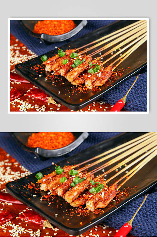 美味辣椒芝麻烤串图片-众图网