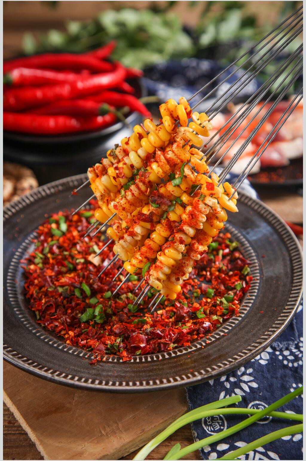 红色玉米串串烧烤图片素材