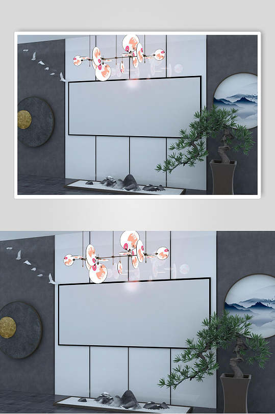 高端时尚绿植装饰画背景墙样机