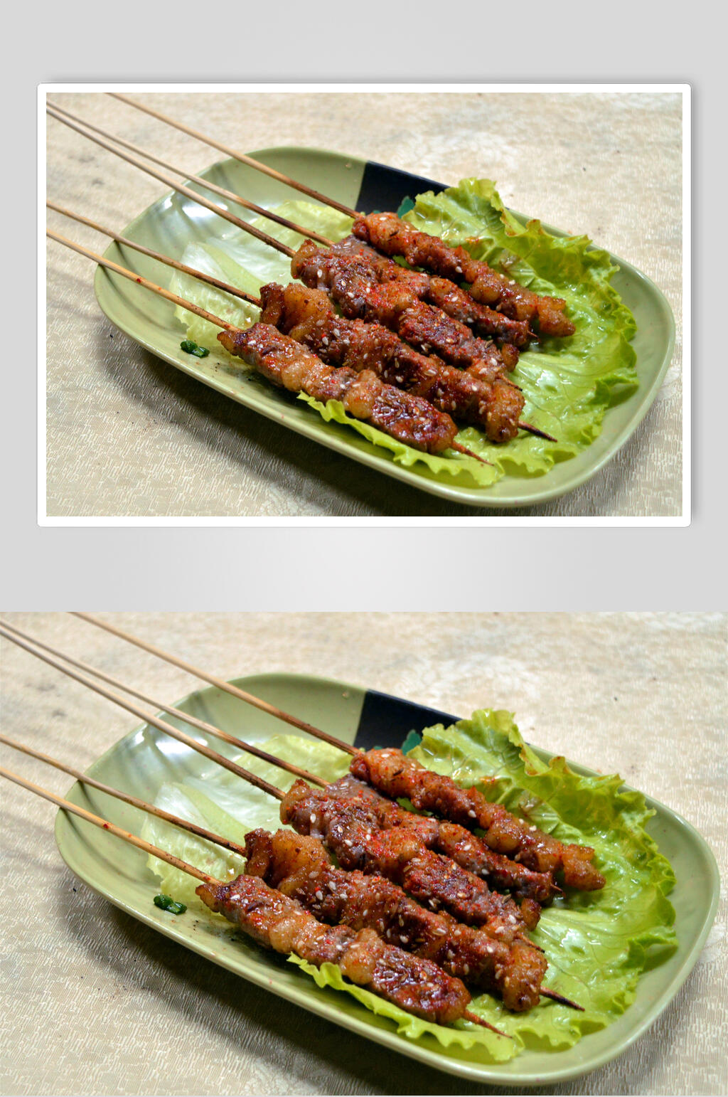 青菜绿盘烧烤串串图片素材
