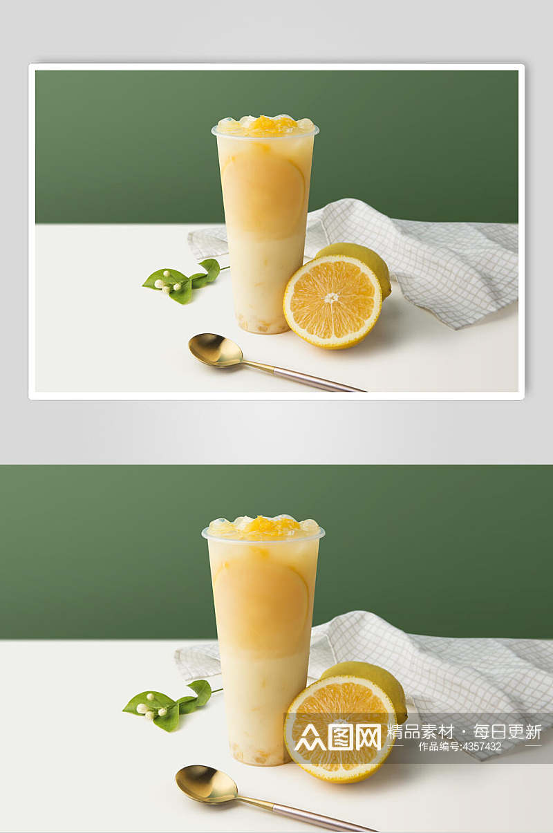 绿色大气橙子奶茶图片素材