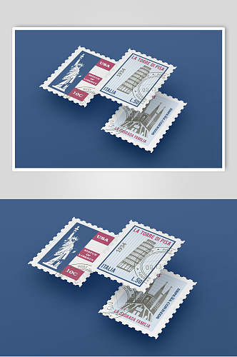 简约方形蓝色大气高端邮票设计样机