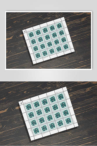 绿色手绘邮票设计样机