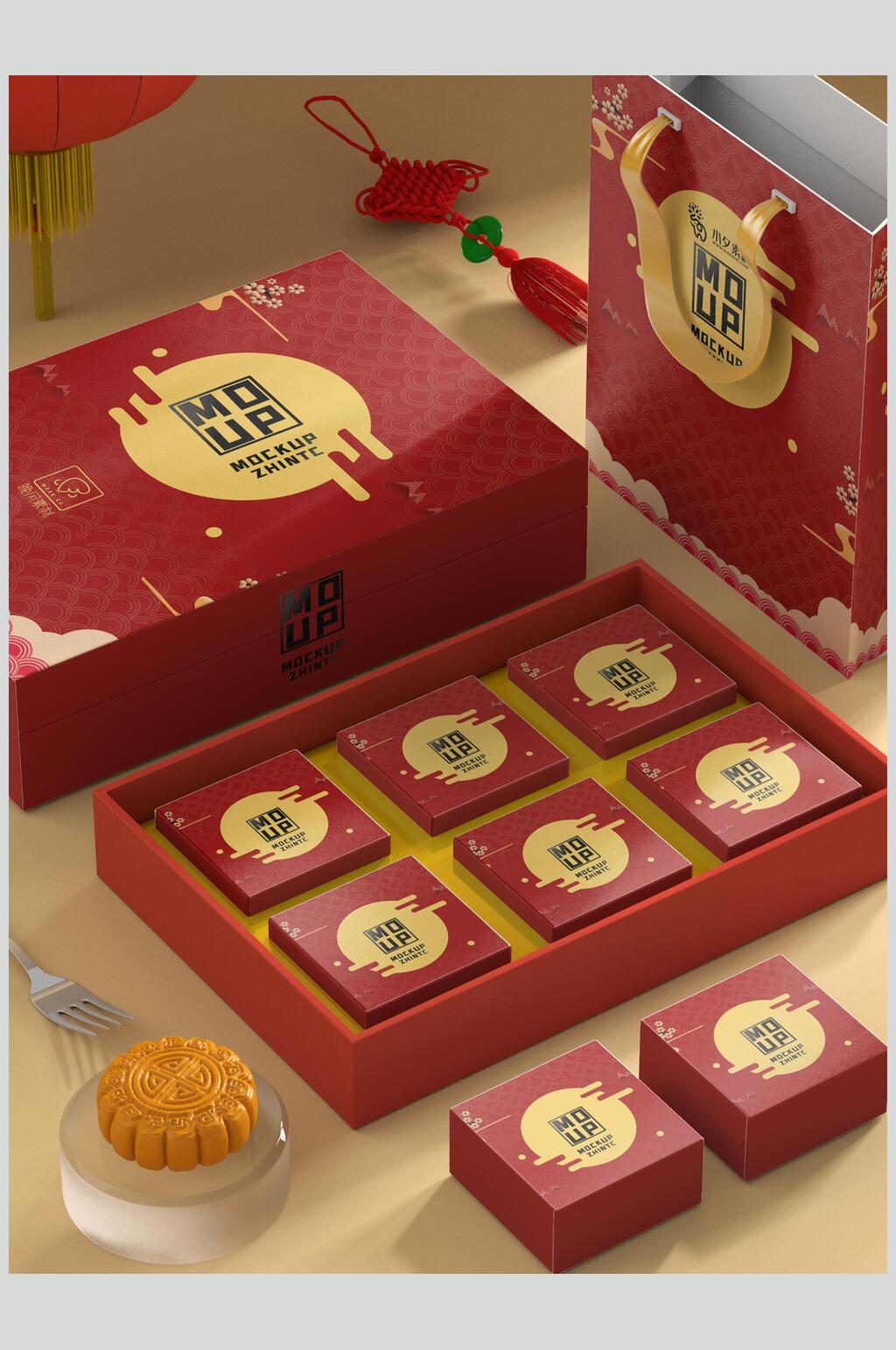 中国风红色礼盒创意样机素材