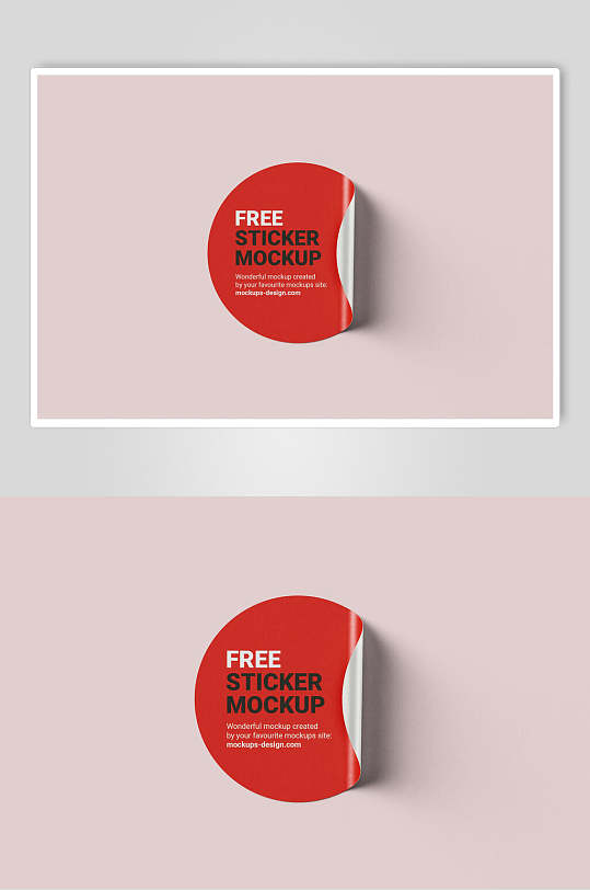 红色英文圆形贴纸样机-众图网