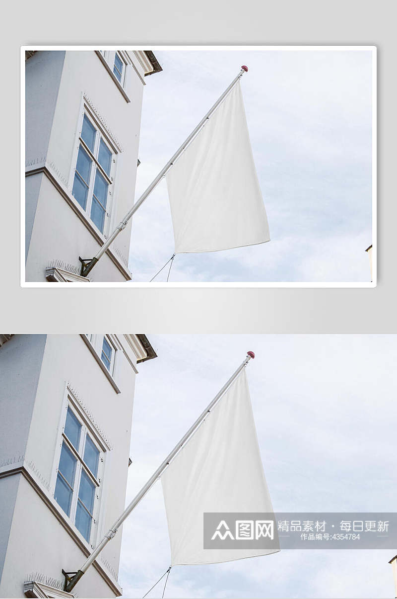旗帜蓝天白云窗户户外吊旗样机素材