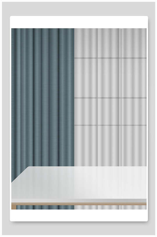 立体空间产品展示蓝白拼色窗帘背景