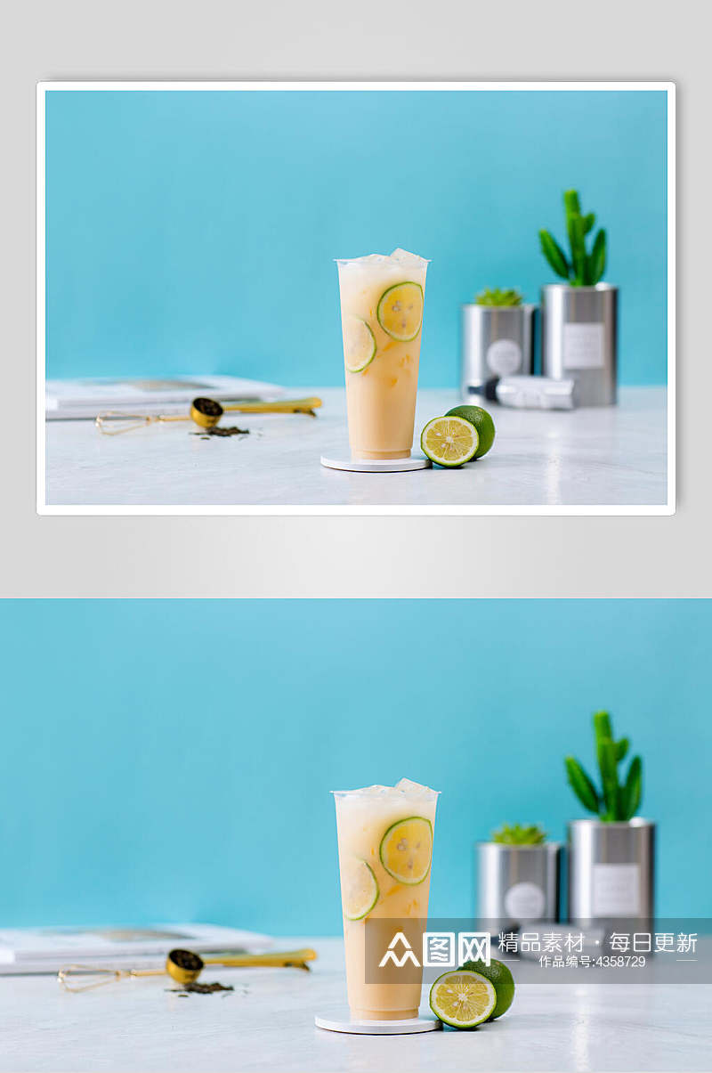 奶茶绿皮柠檬图片素材