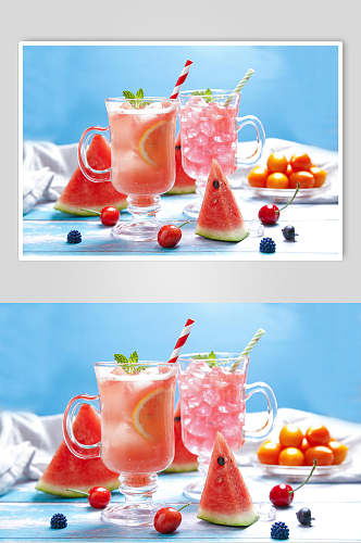 创意樱桃蓝莓奶茶图片