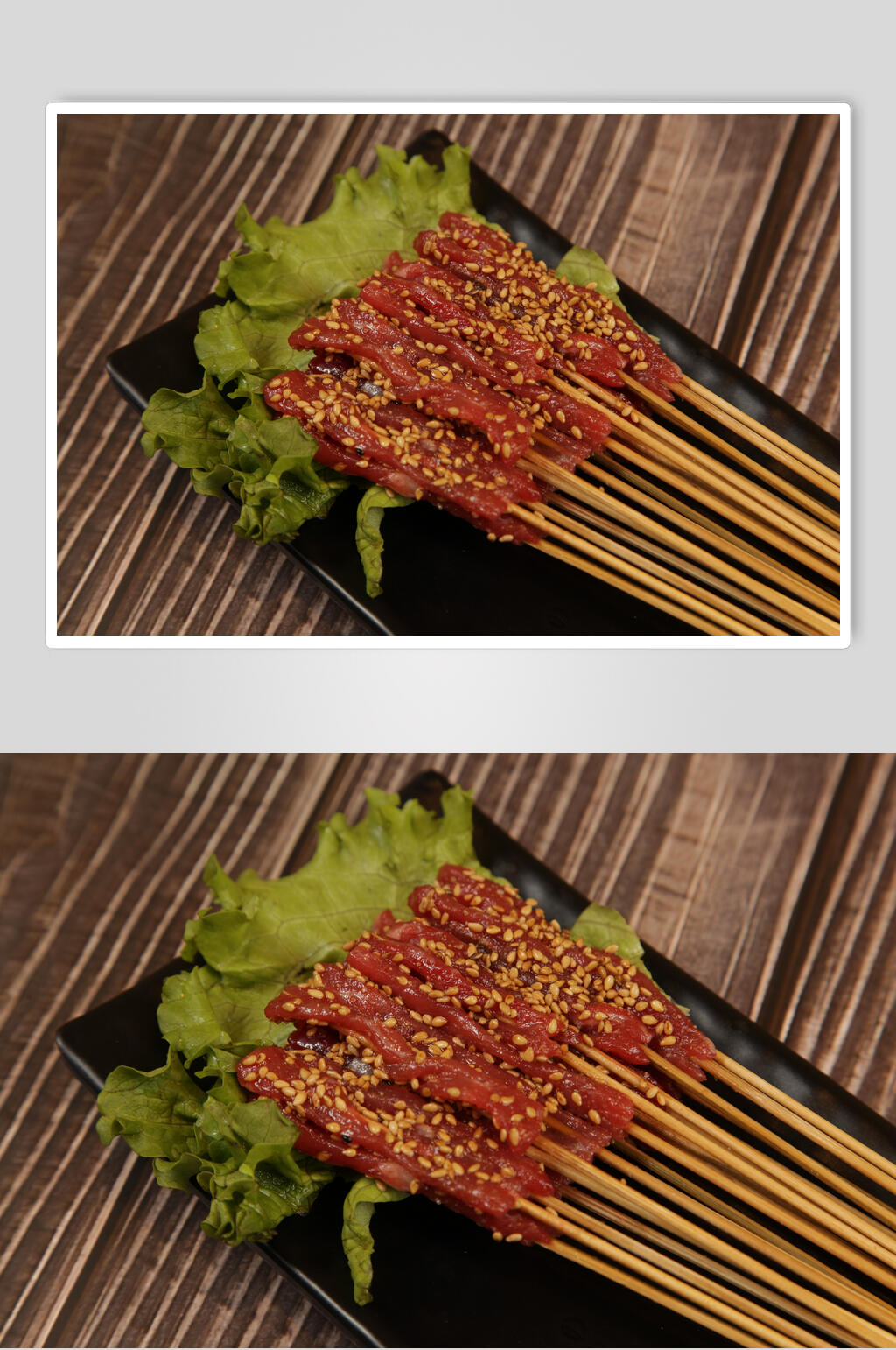 木板香菜芝麻烤肉烧烤串串图片素材