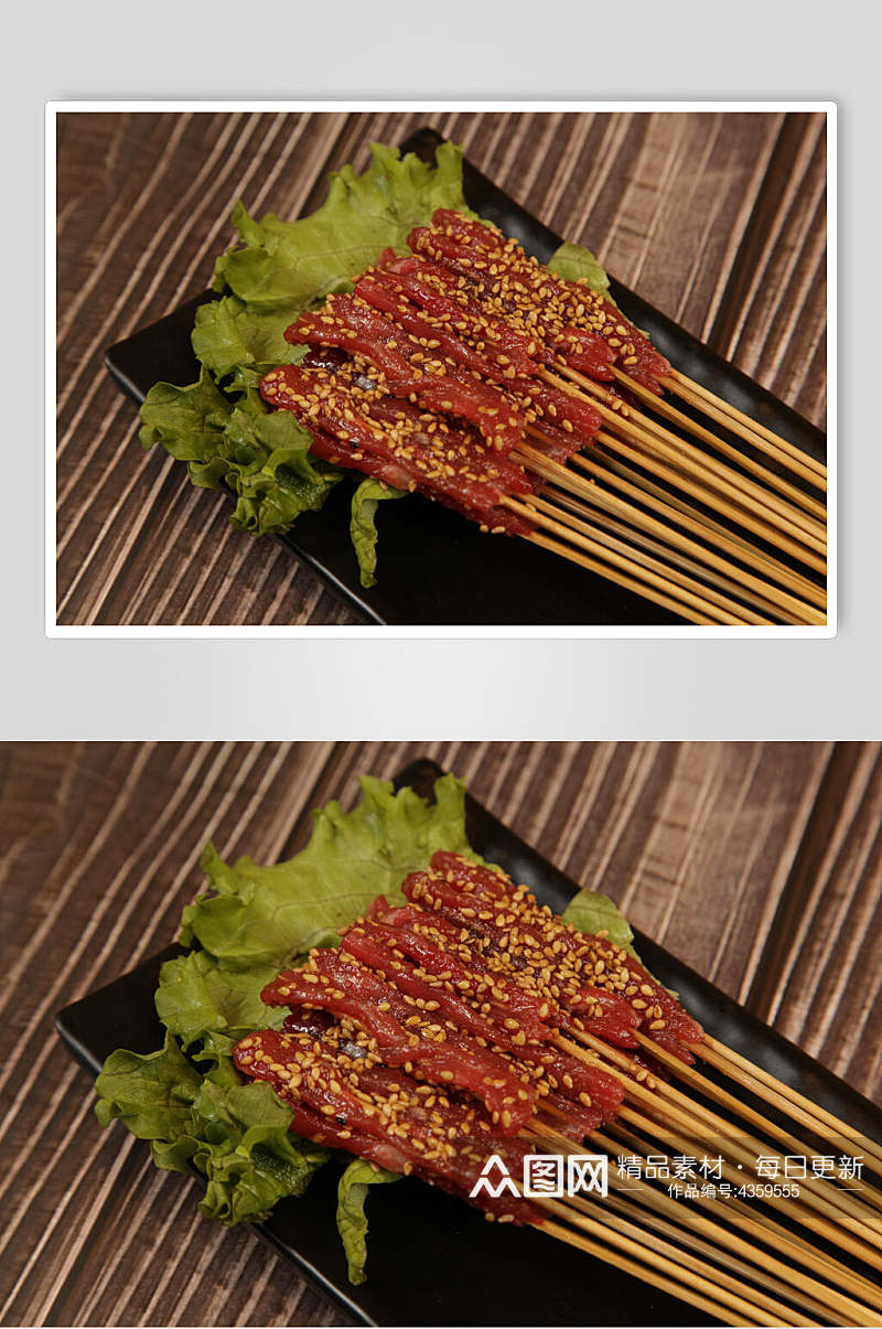 木板香菜芝麻烤肉烧烤串串图片素材