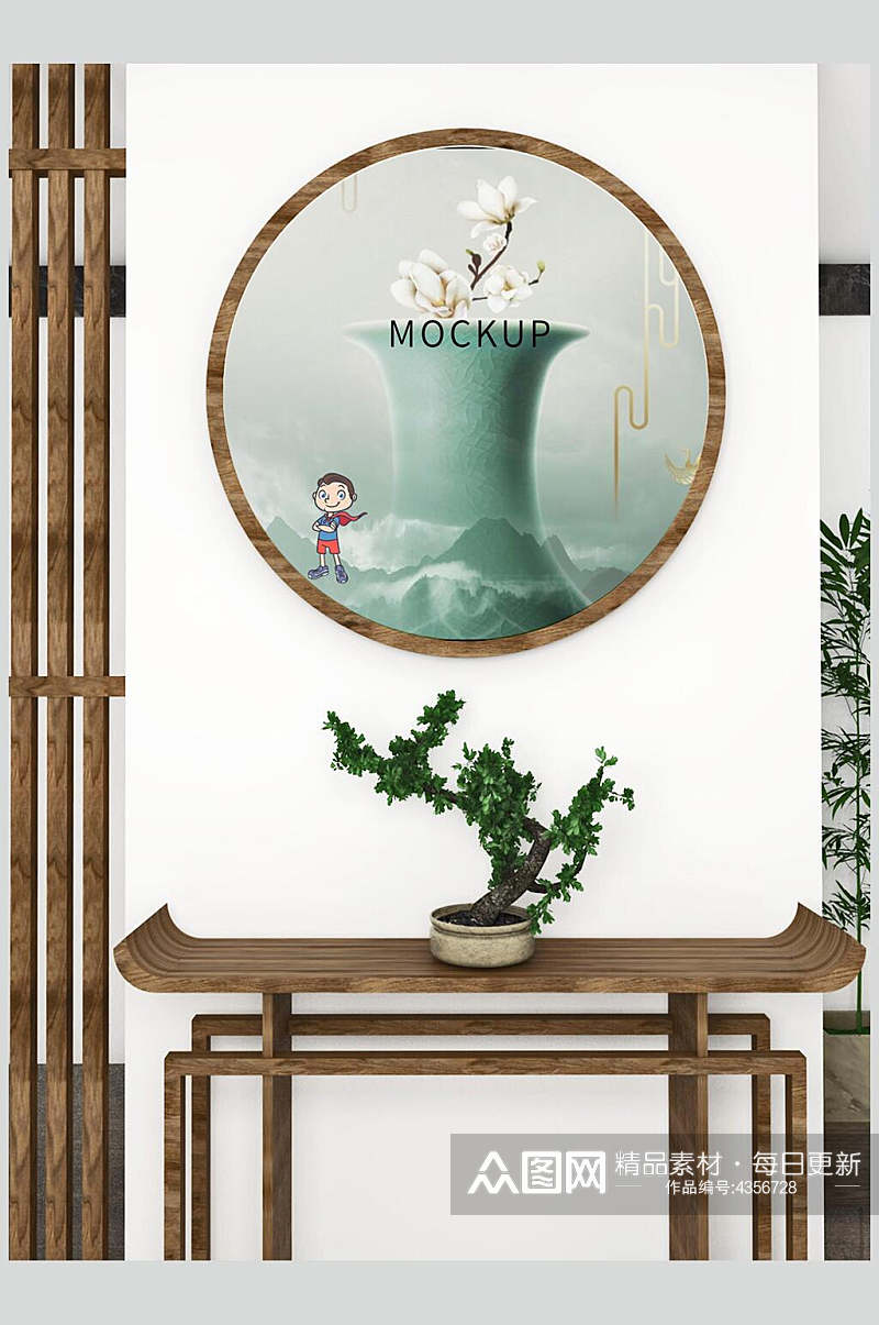典雅大气绿植装饰画背景墙样机素材