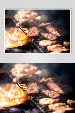 铁架烤肉排烧烤串串图片