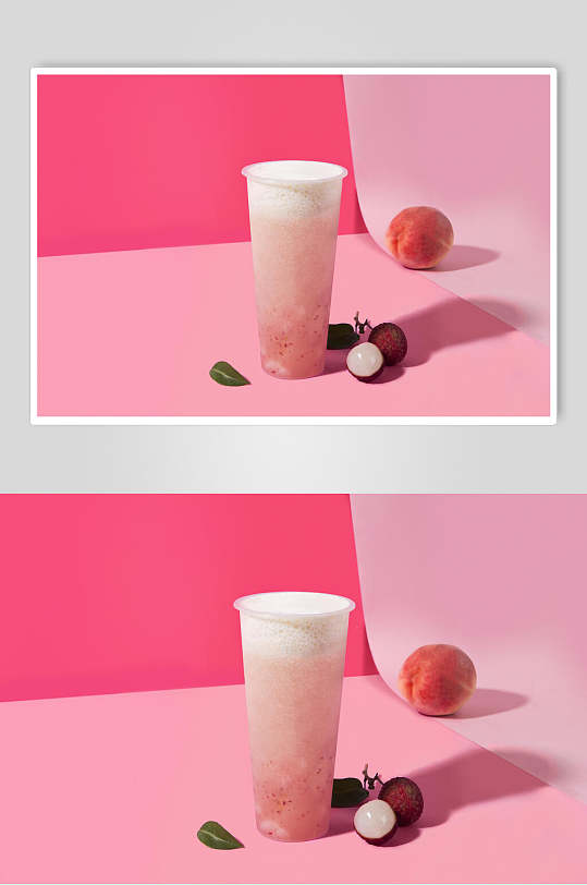 粉色水蜜桃荔枝奶茶图片