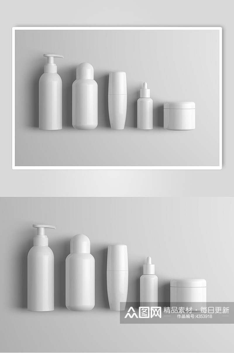 白色多样化妆品瓶子样机素材
