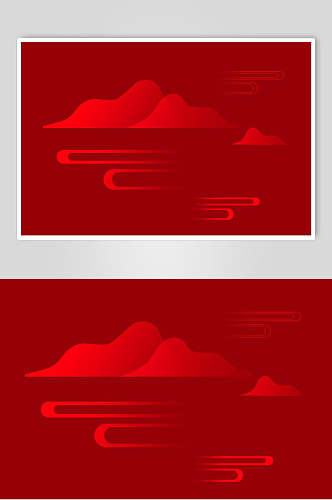 红色山水中式设计图案素材