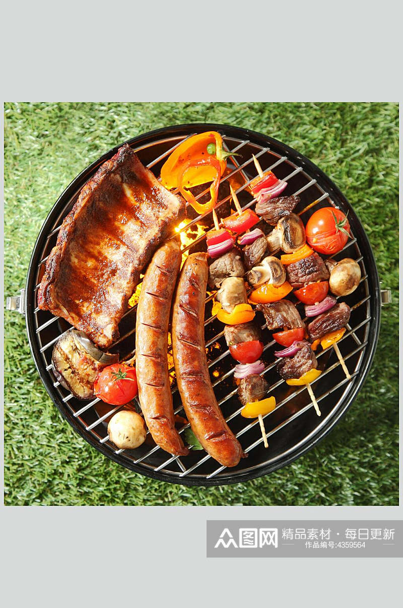 铁架炉烤香肠肉排烧烤串串图片素材