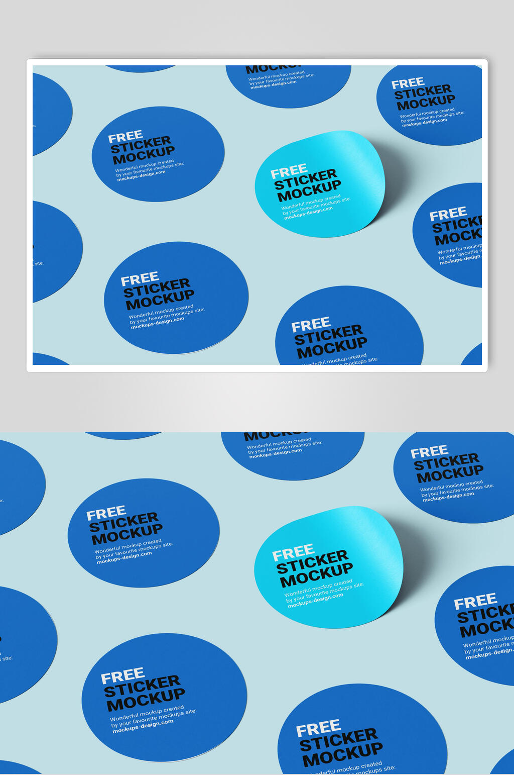 英文蓝色大气高端清新圆形贴纸样机素材