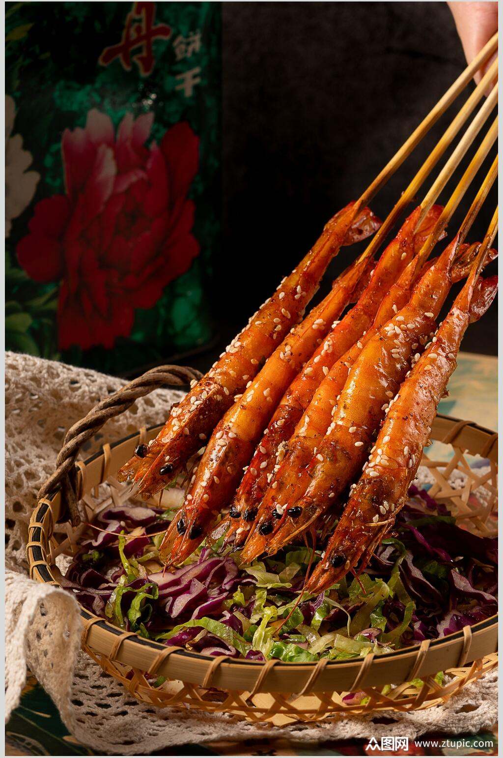 芝麻大虾烤串图片素材