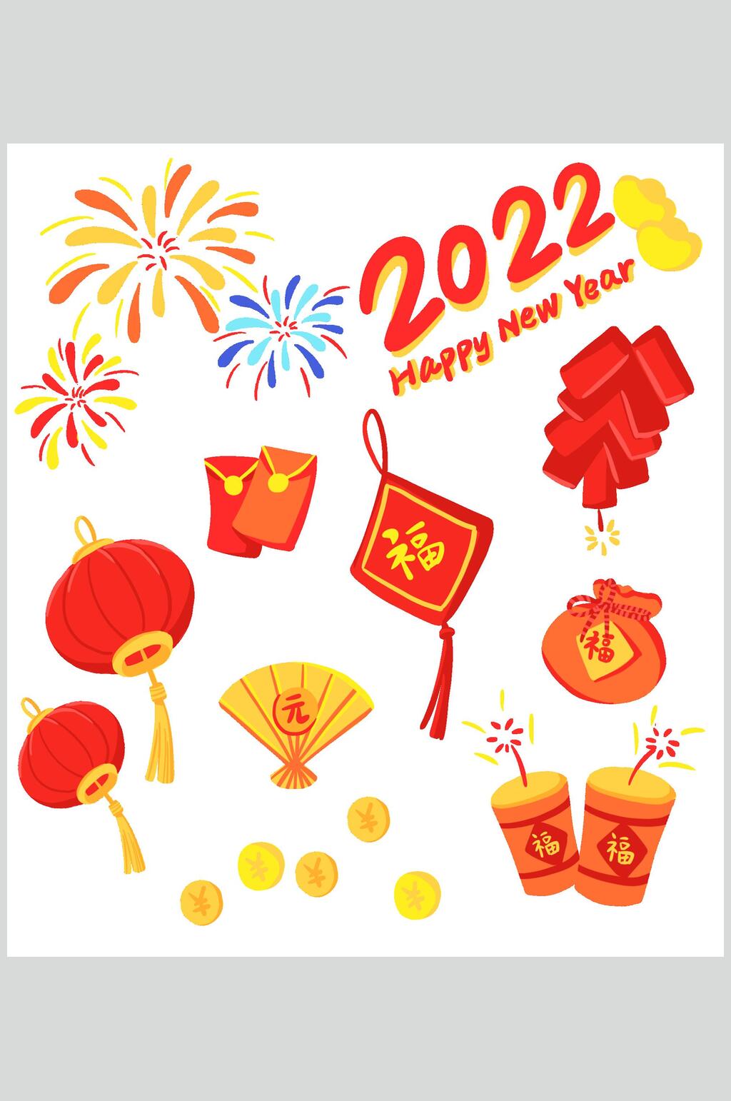 灯笼鞭炮福新年素材素材