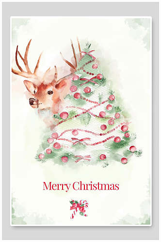 简约手绘圣诞树英文圣诞节海报
