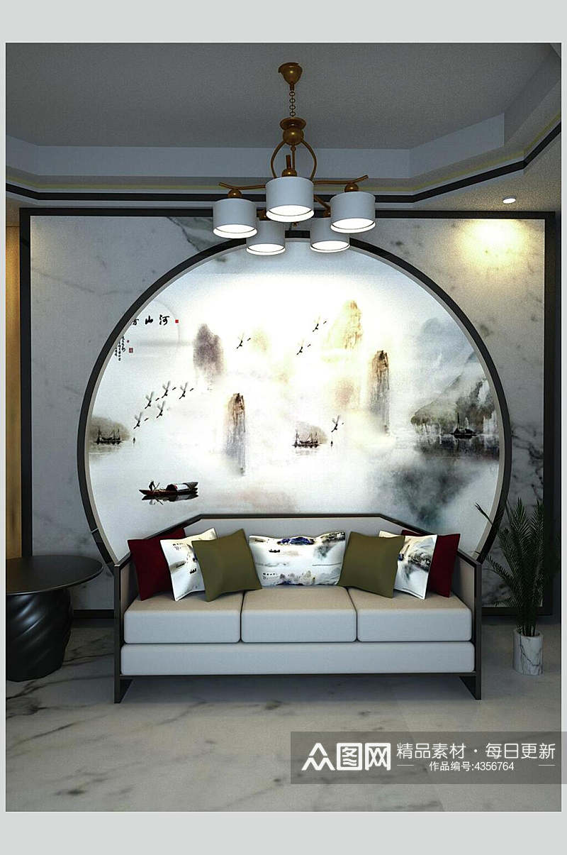 典雅大气沙发装饰画背景墙样机素材