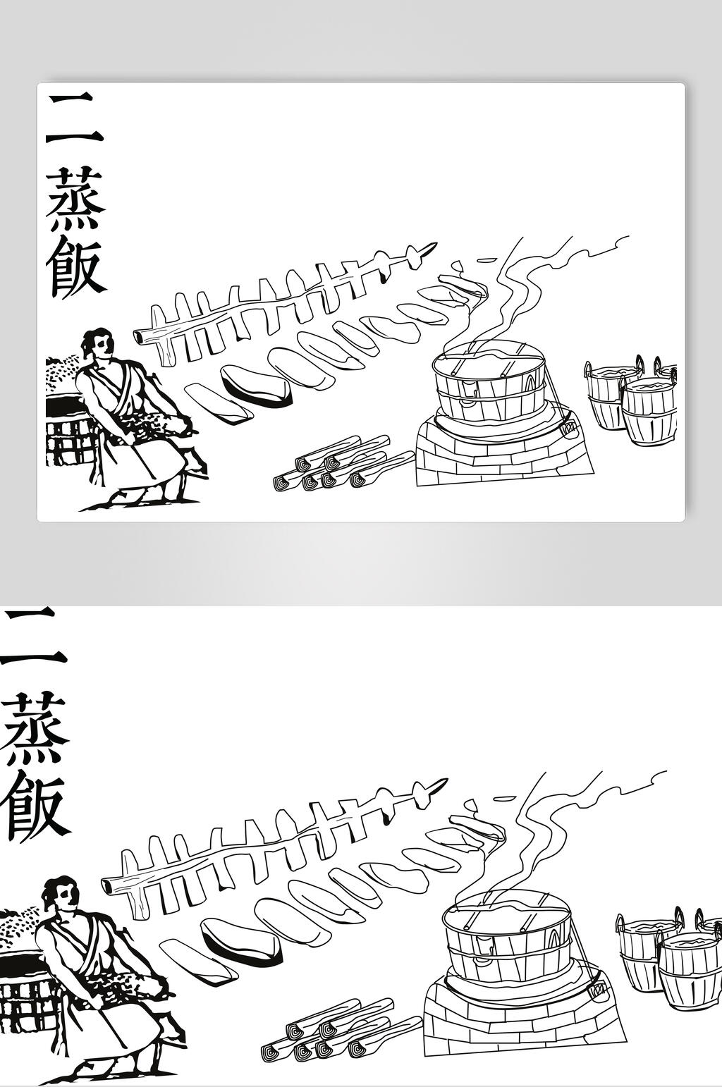 蒸饭酿酒工艺流程矢量图素材