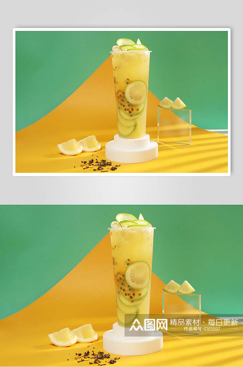 创意百香果柠檬奶茶图片素材