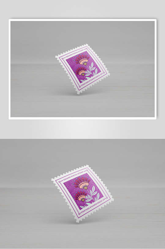 紫色方形大气高端简约邮票设计样机