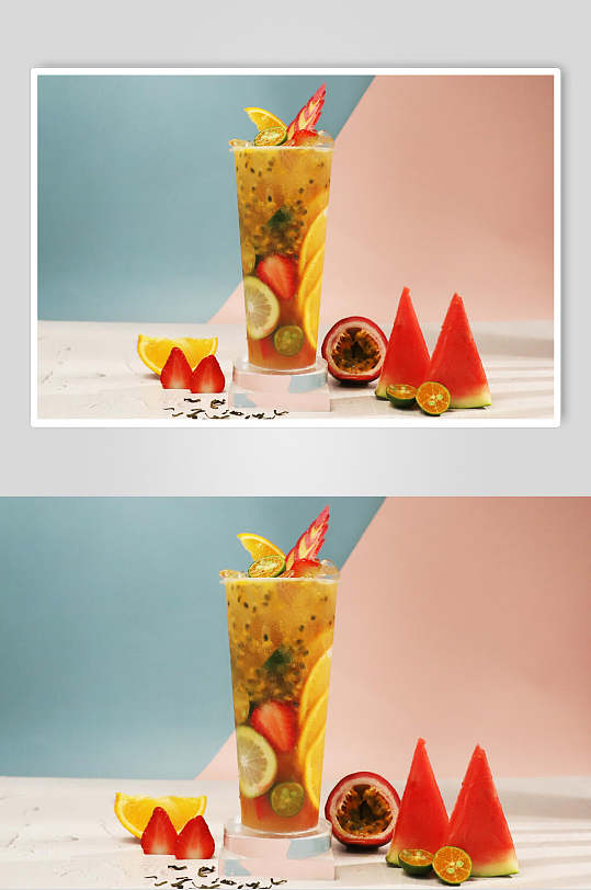 创意西瓜草莓百香果奶茶图片
