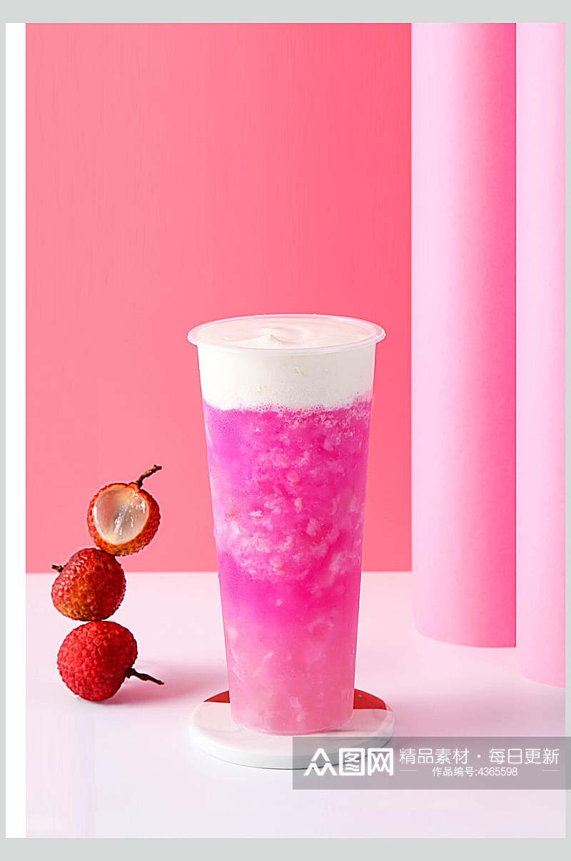 创意大气粉色荔枝奶茶图片素材