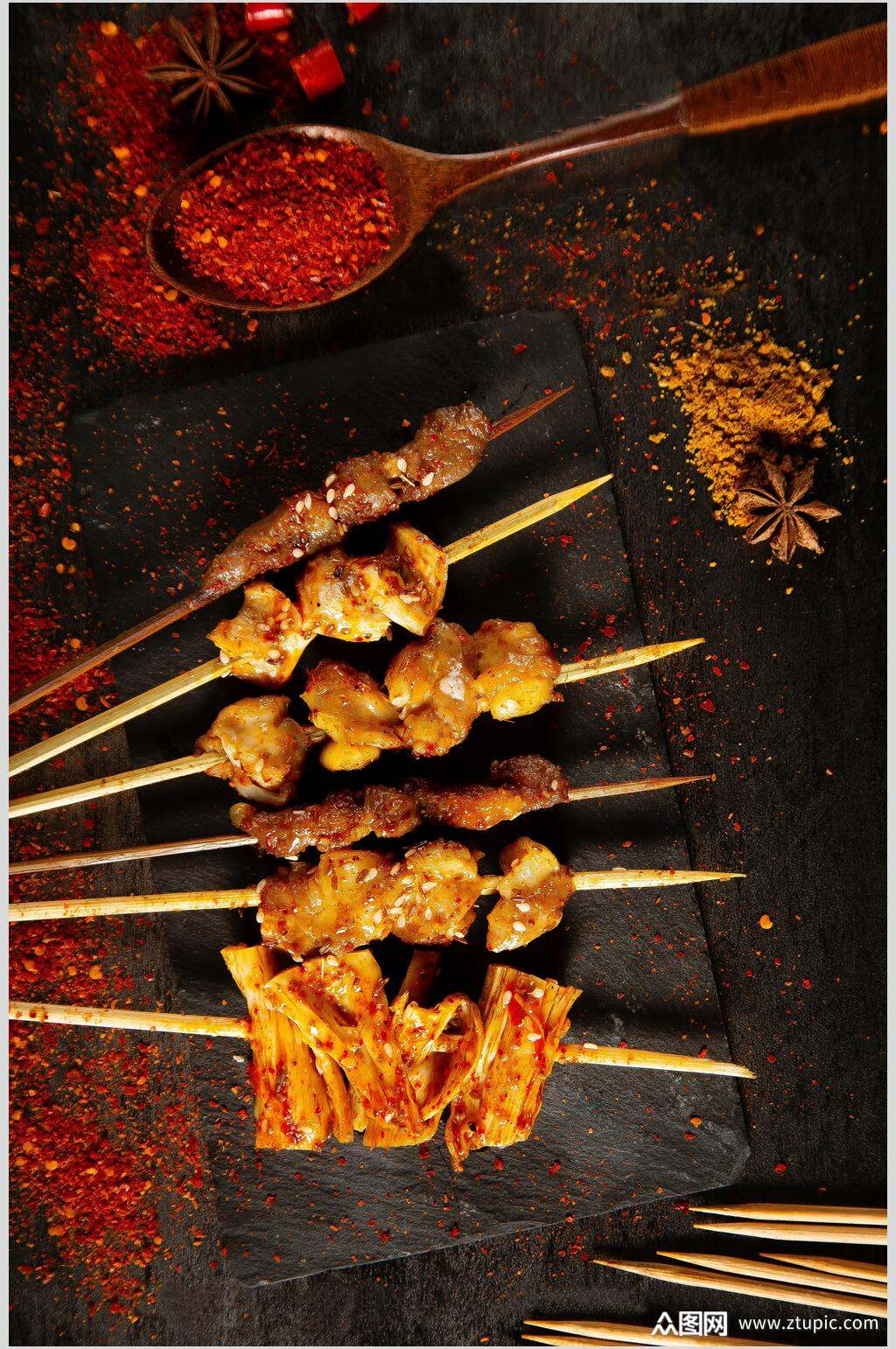 创意八角烤腐竹肉串烤串图片素材