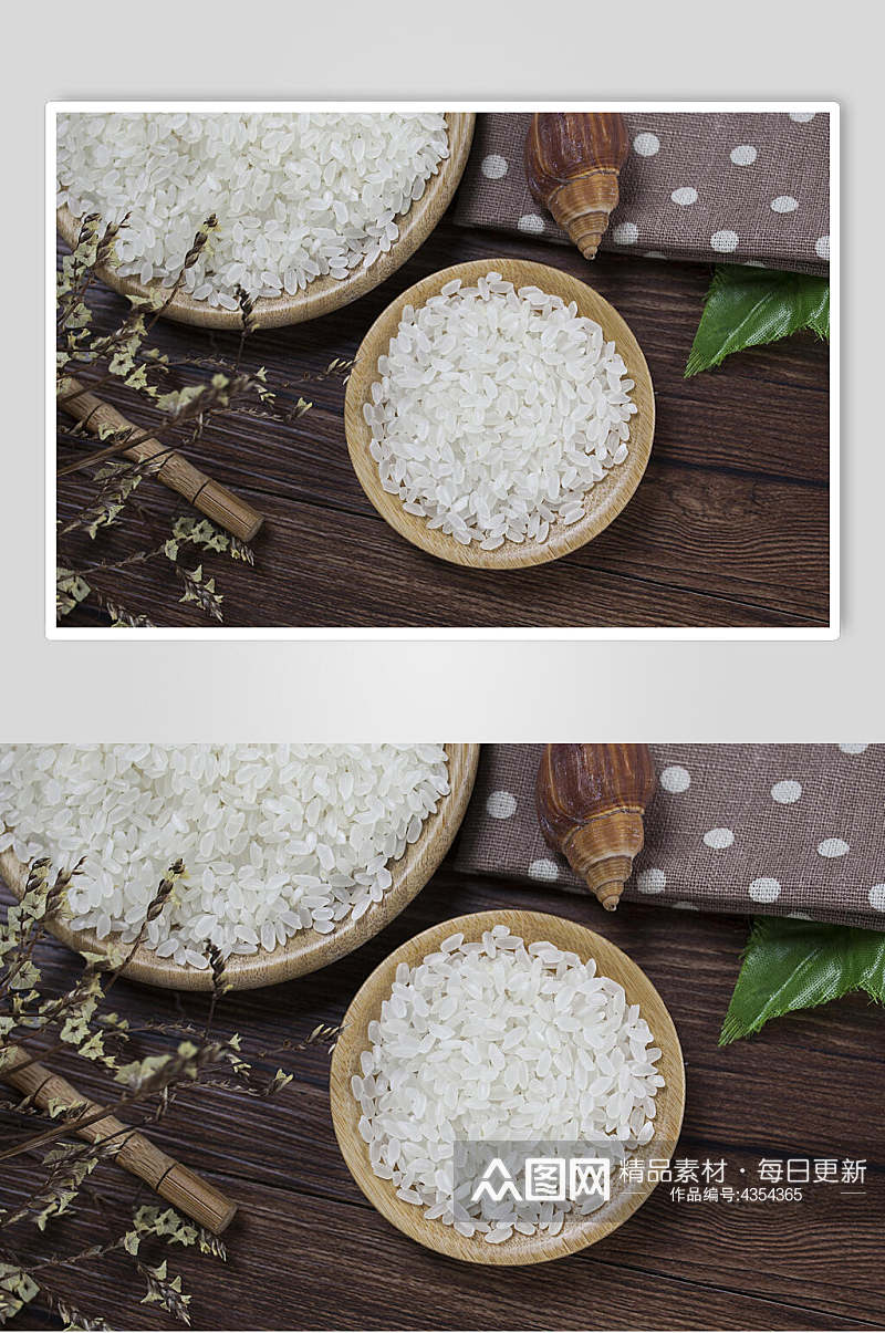 生的大米粒木碗装大米图片素材