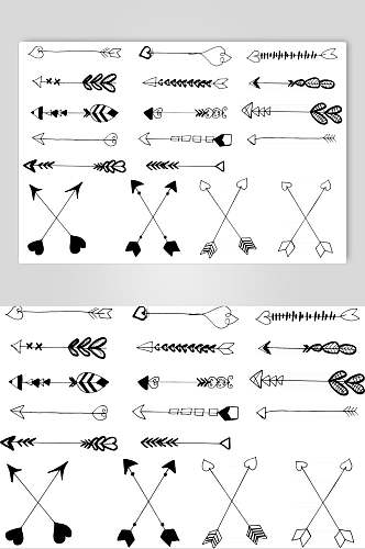 黑白心型手绘箭头矢量素材