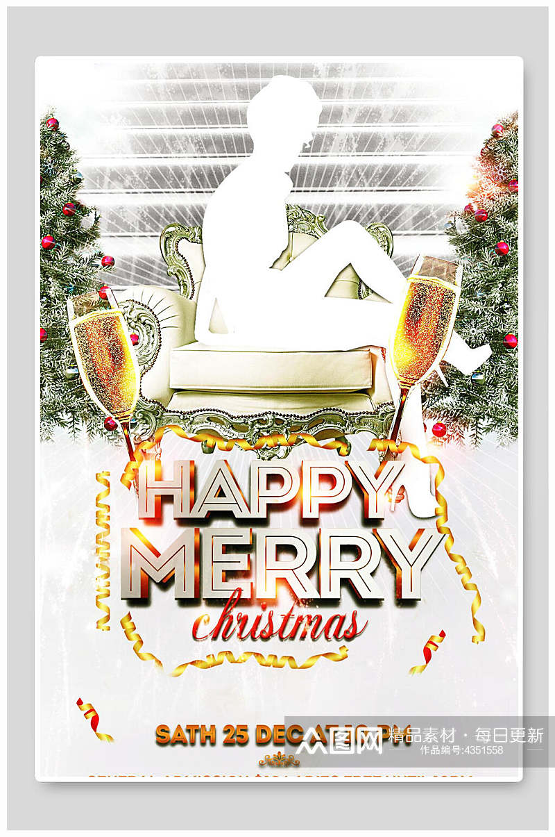 英文字母香槟圣诞节海报素材