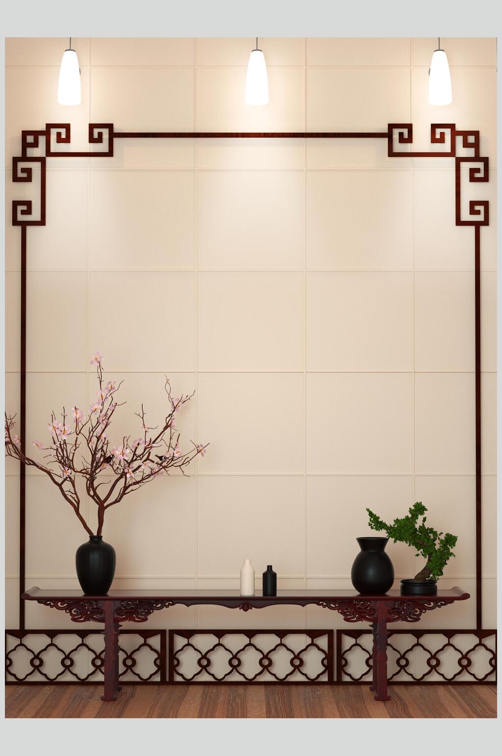 花瓶干花盆栽装饰画背景墙样机素材
