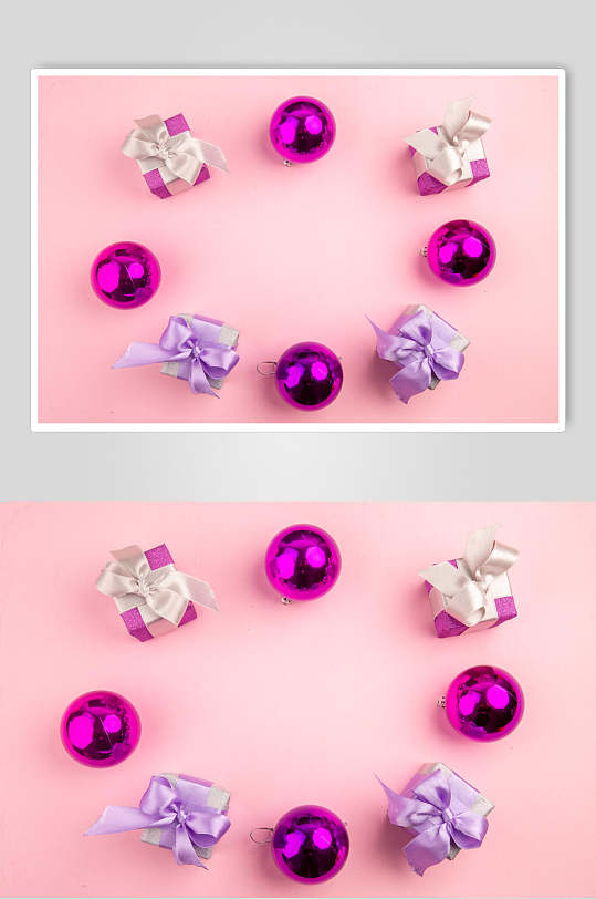 粉色背景紫色小球圣诞节图片