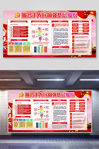 红色服务于人民加强基层组织宣传展板