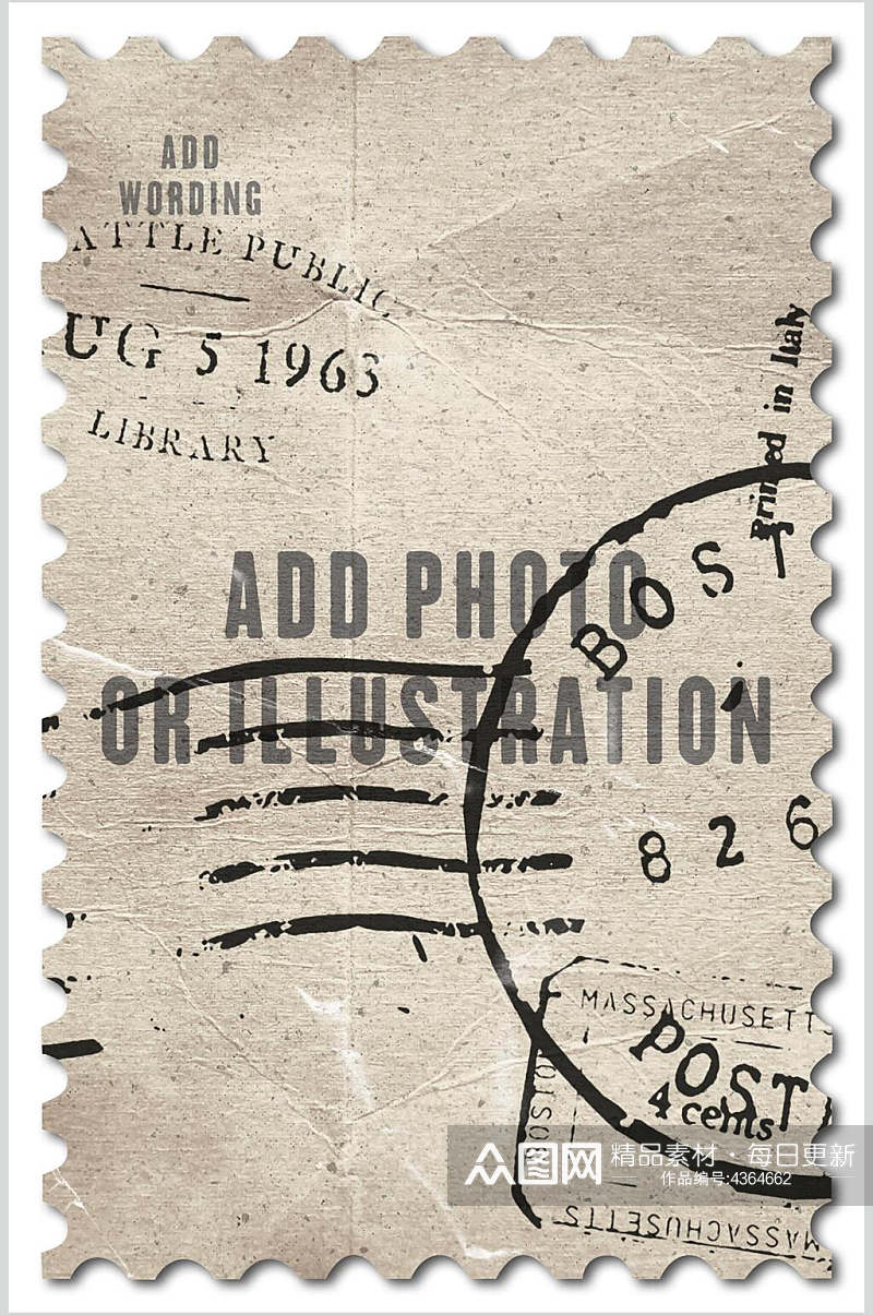 线条黄黑大气高端简约邮票设计样机素材