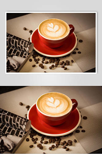 红瓷杯牛奶雕花咖啡图片